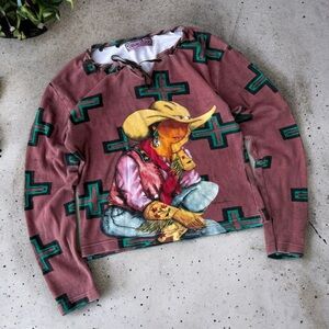 AOP Cowgirl Western Vintage Blouse Top Graphic Pullover Rodeo Gordon James Y2K
